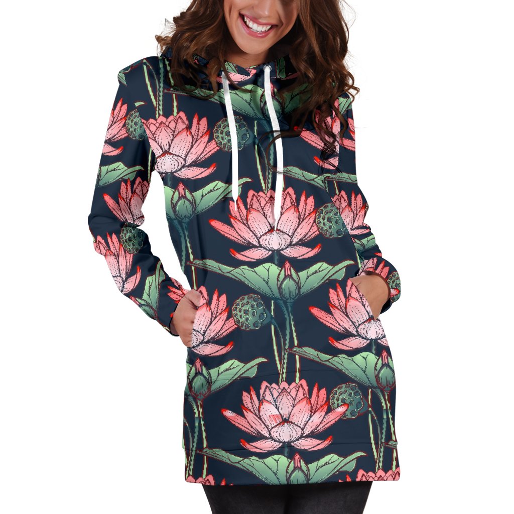 Water Lily Pattern Print Design WL03 Women Hoodie Dress