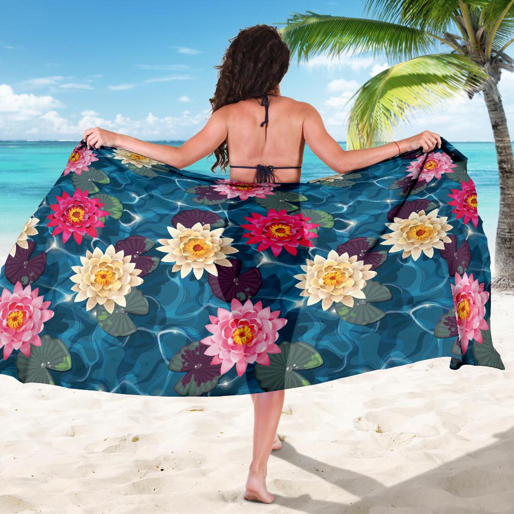 Water Lily Pattern Print Design WL05 Sarong Pareo Wrap-JORJUNE.COM