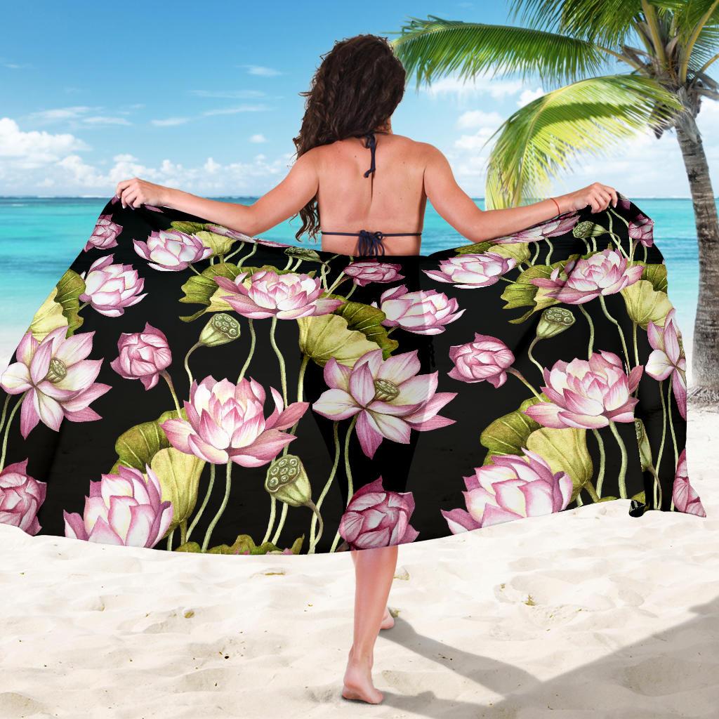 Water Lily Pattern Print Design WL06 Sarong Pareo Wrap-JORJUNE.COM