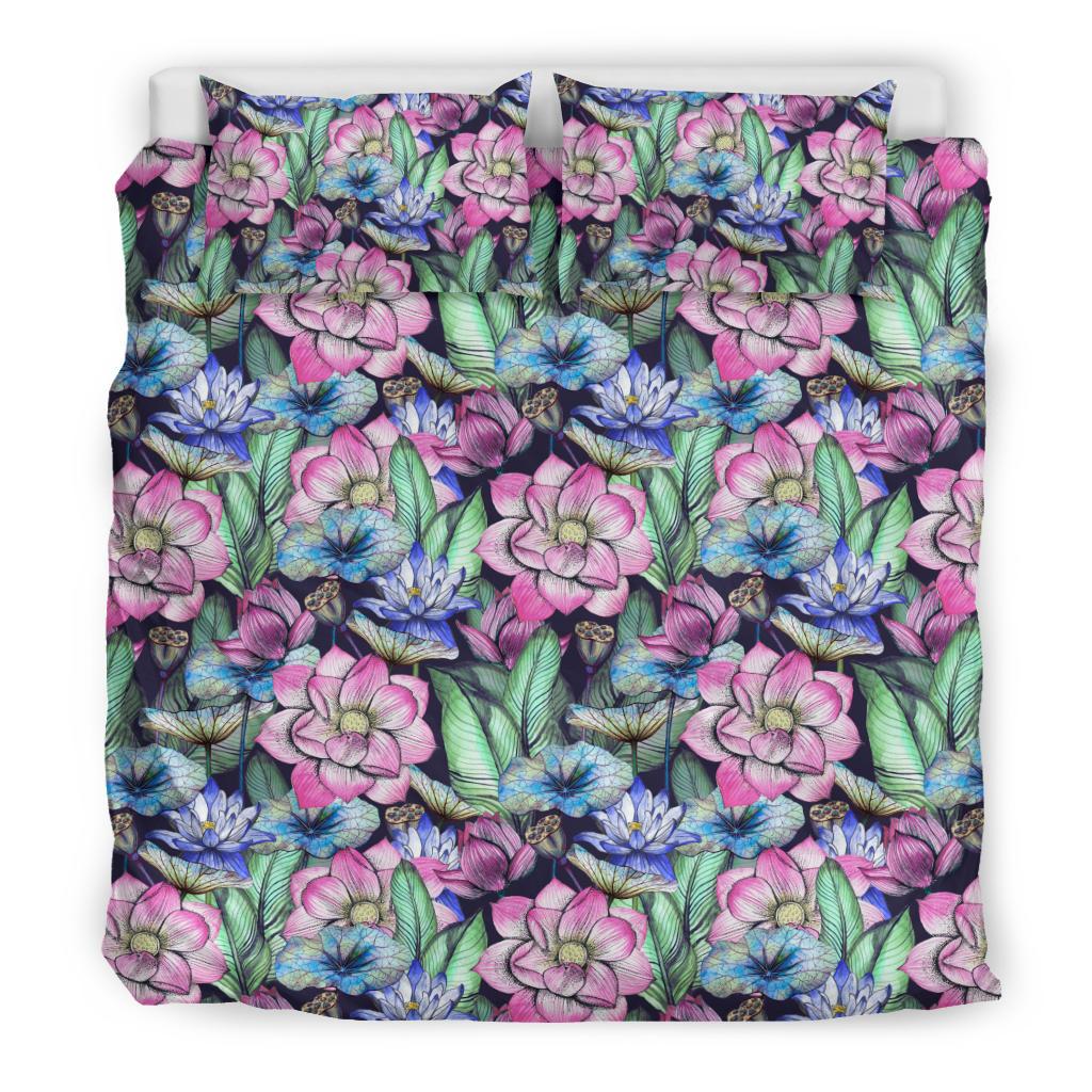 Water Lily Pattern Print Design WL07 Duvet Cover Bedding Set-JORJUNE.COM