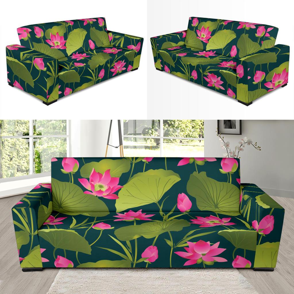 Water Lily Pattern Print Design WL09 Sofa Slipcover-JORJUNE.COM