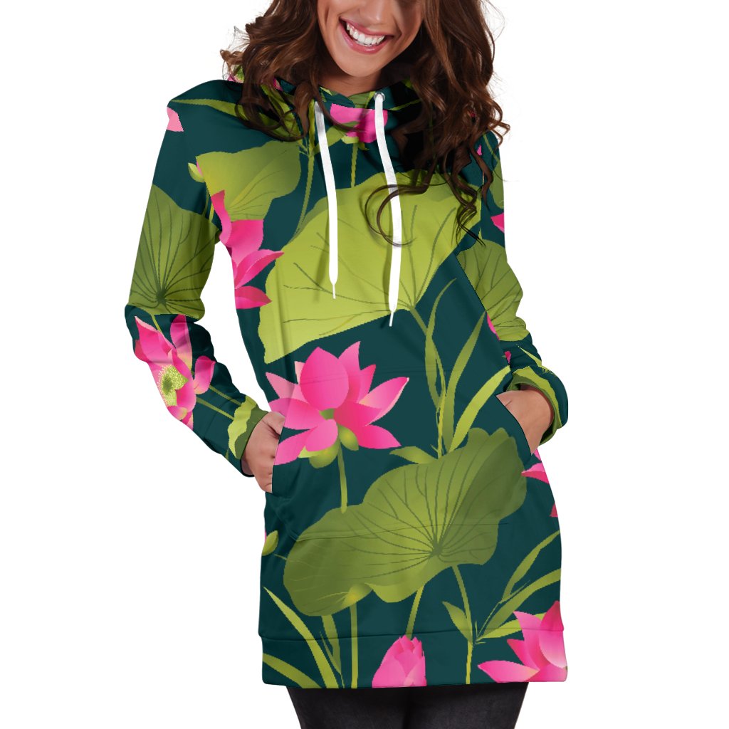 Water Lily Pattern Print Design WL09 Women Hoodie Dress