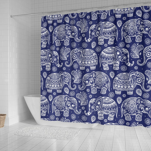 White Elephant Mandala Shower Curtain