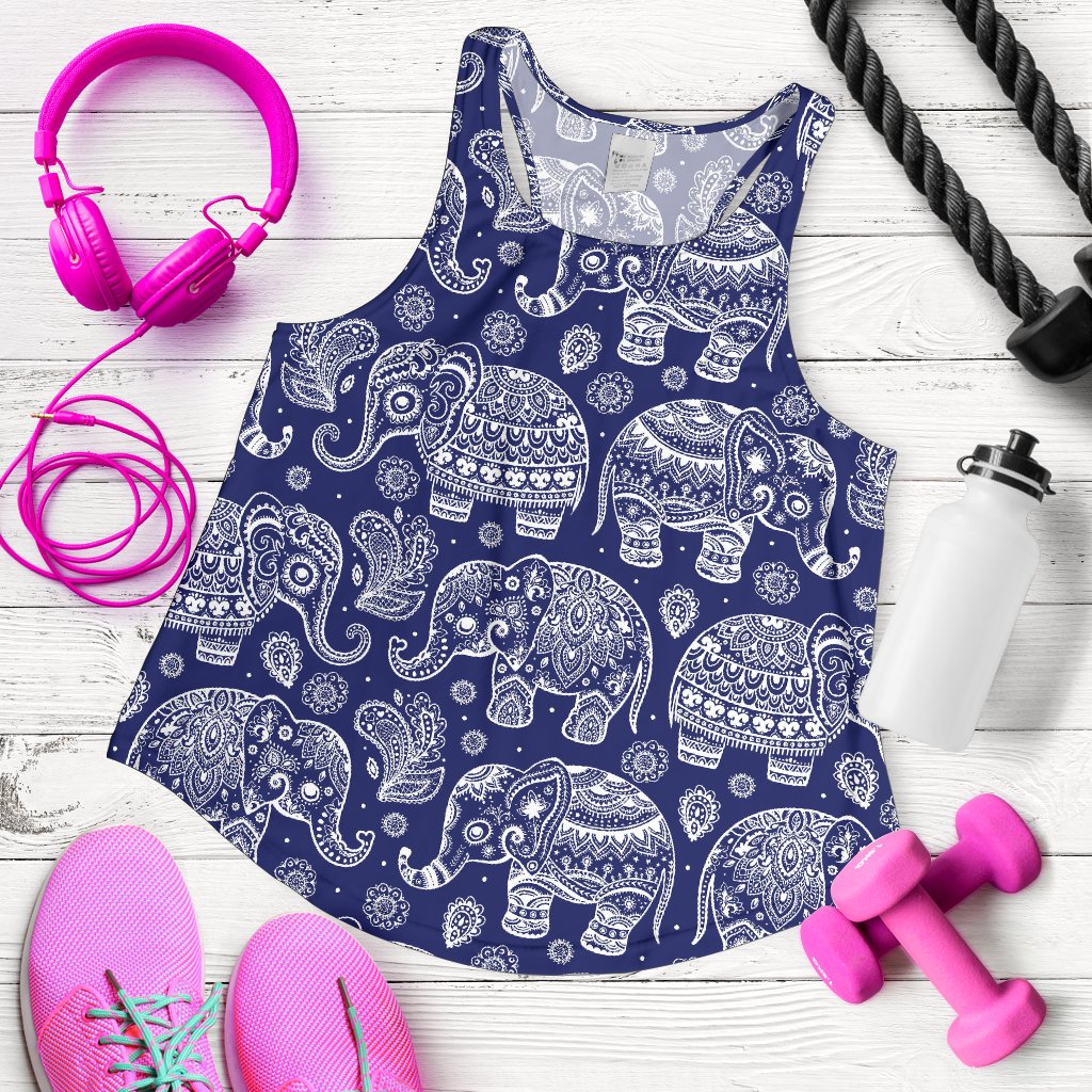 White Elephant Mandala Women Racerback Tank Top