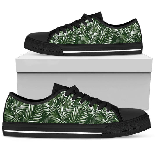 White & Green Tropical Palm Leaves Men Low Top Canvas Shoes