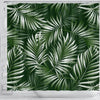 White Green Tropical Palm Leaves Shower Curtain