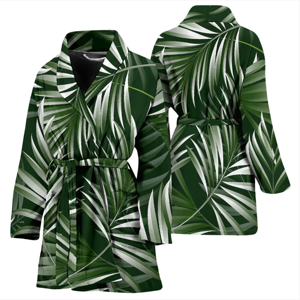 White Green Tropical Palm Leaves Women Bath Robe