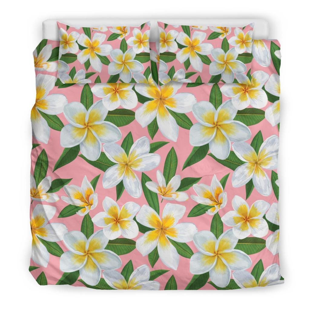 White Plumeria Pattern Print Design PM011 Duvet Cover Bedding Set-JORJUNE.COM