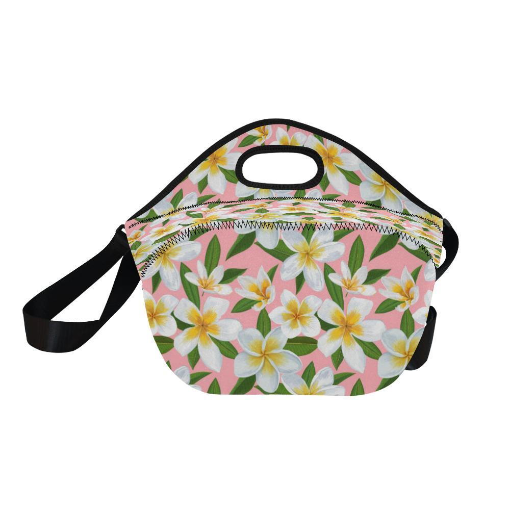 White Plumeria Pattern Print Design PM011 Neoprene Lunch Bag-JorJune