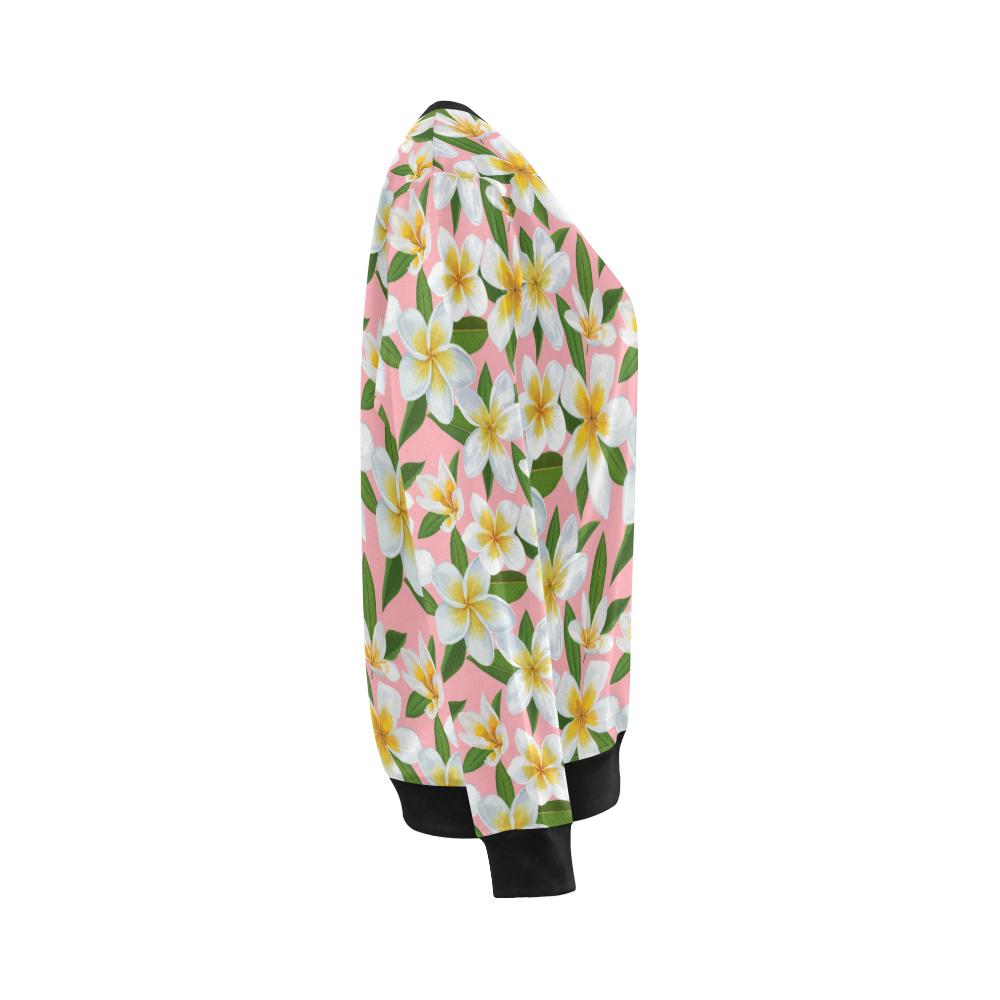 White Plumeria Pattern Print Design PM011 Women Long Sleeve Sweatshirt-JorJune