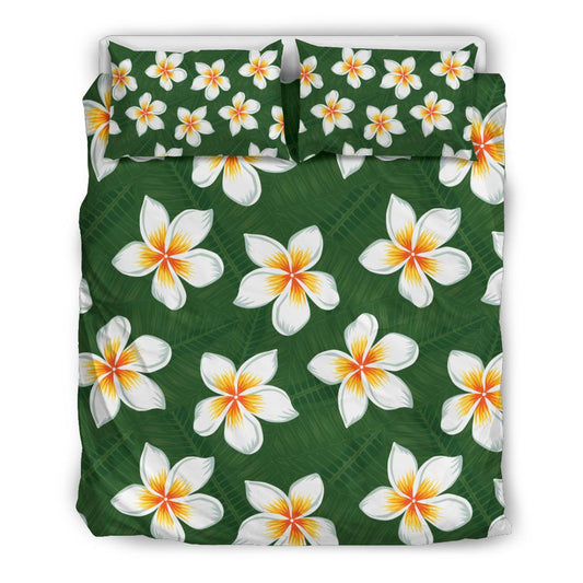White Plumeria Pattern Print Design PM020 Duvet Cover Bedding Set-JORJUNE.COM