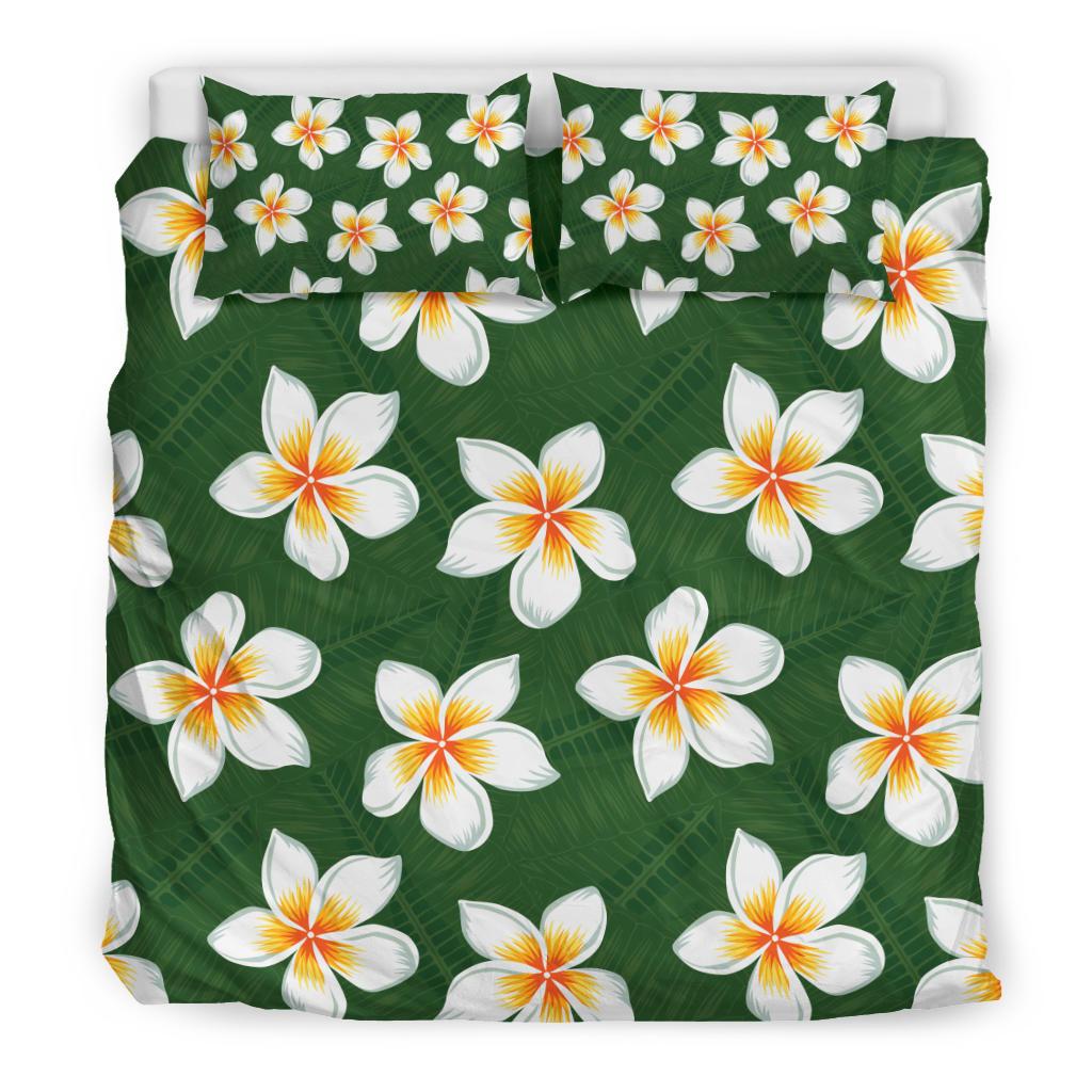 White Plumeria Pattern Print Design PM020 Duvet Cover Bedding Set-JORJUNE.COM