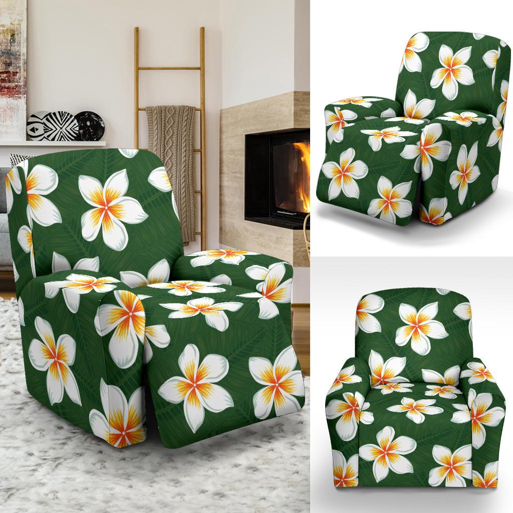 White Plumeria Pattern Print Design PM020 Recliner Slipcover-JORJUNE.COM