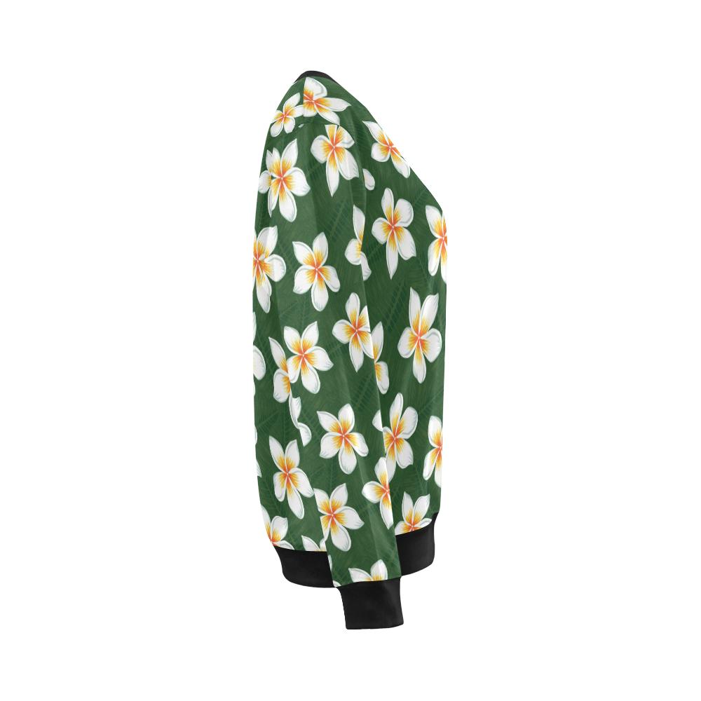 White Plumeria Pattern Print Design PM020 Women Long Sleeve Sweatshirt-JorJune