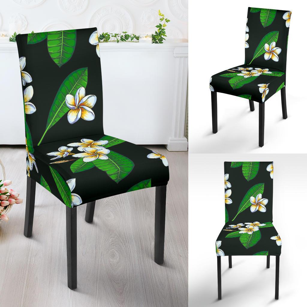 White Plumeria Pattern Print Design PM023 Dining Chair Slipcover-JORJUNE.COM