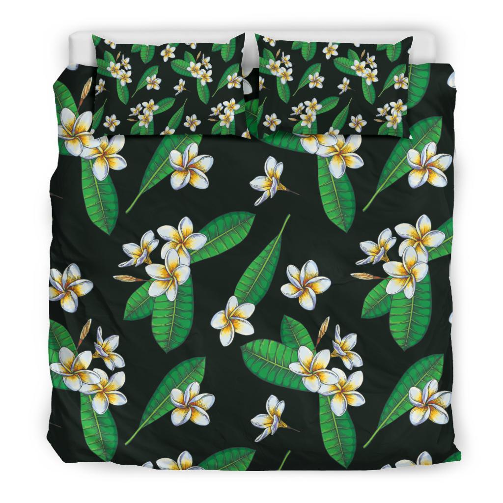 White Plumeria Pattern Print Design PM023 Duvet Cover Bedding Set-JORJUNE.COM