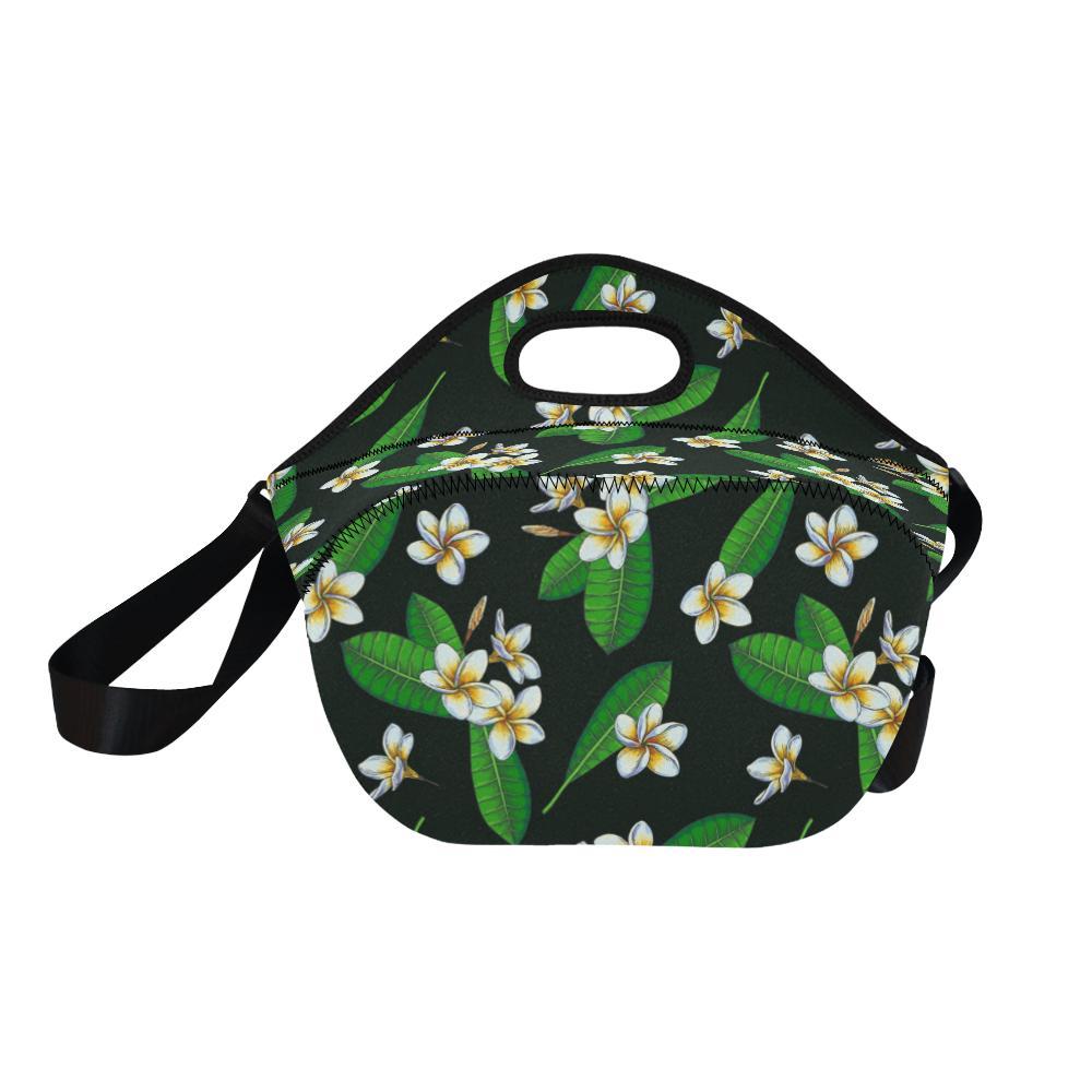 White Plumeria Pattern Print Design PM023 Neoprene Lunch Bag-JorJune