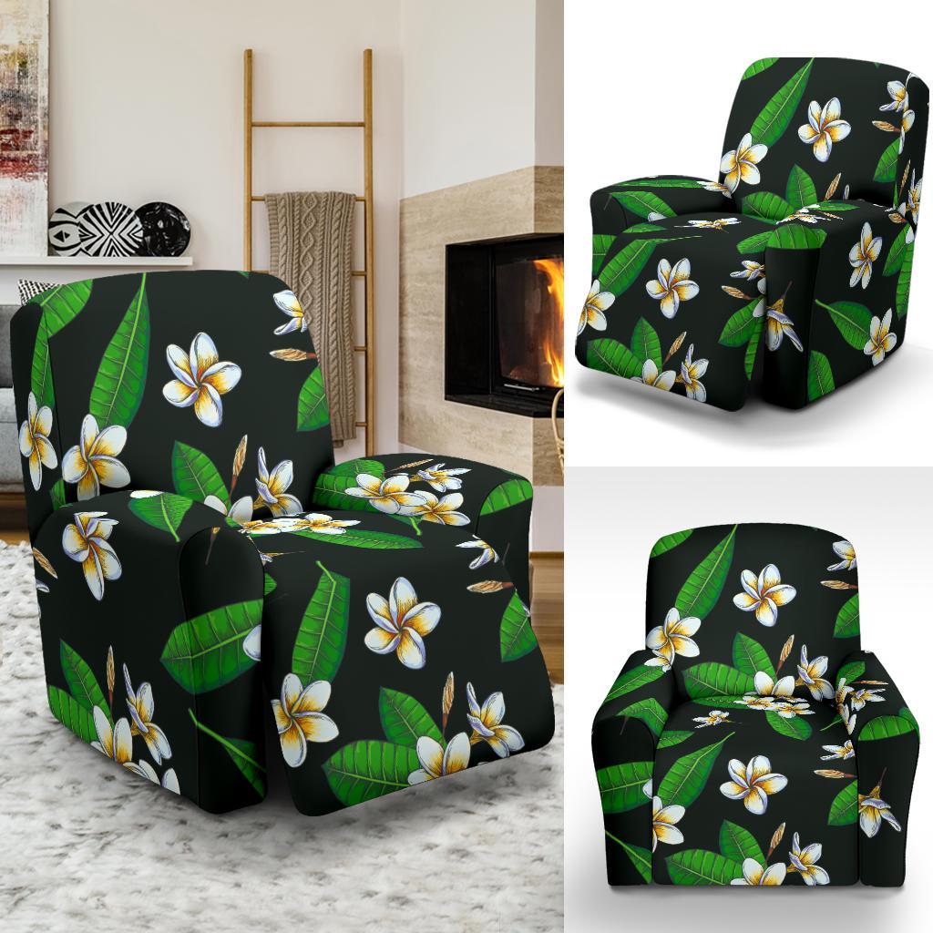White Plumeria Pattern Print Design PM023 Recliner Slipcover-JORJUNE.COM