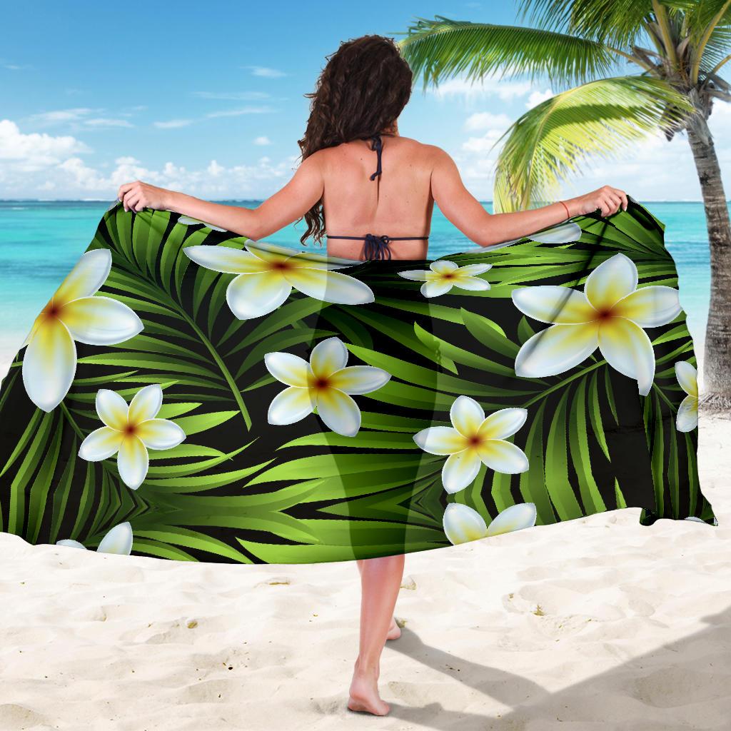 White Plumeria Pattern Print Design PM06 Sarong Pareo Wrap-JORJUNE.COM