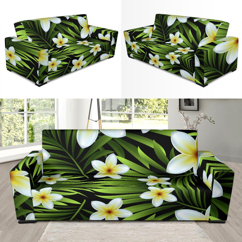 White Plumeria Pattern Print Design PM06 Sofa Slipcover-JORJUNE.COM