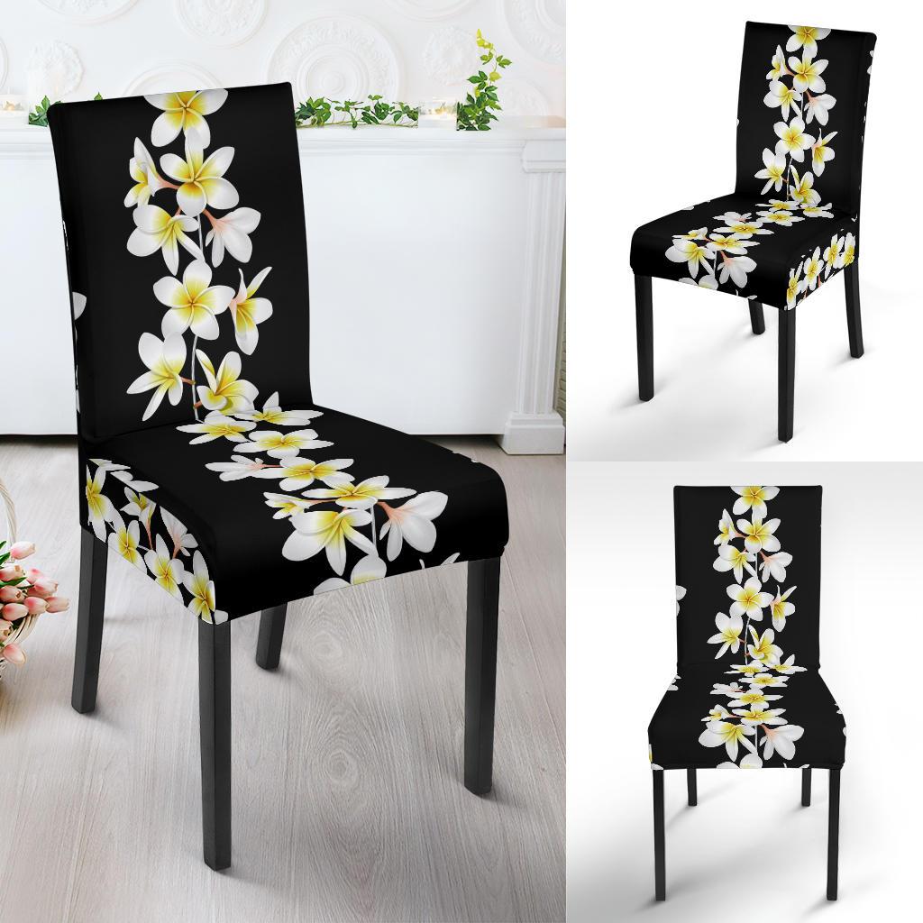 White Plumeria Pattern Print Design PM08 Dining Chair Slipcover-JORJUNE.COM