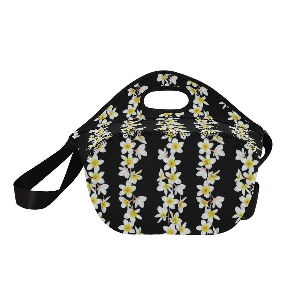 White Plumeria Pattern Print Design PM08 Neoprene Lunch Bag-JorJune