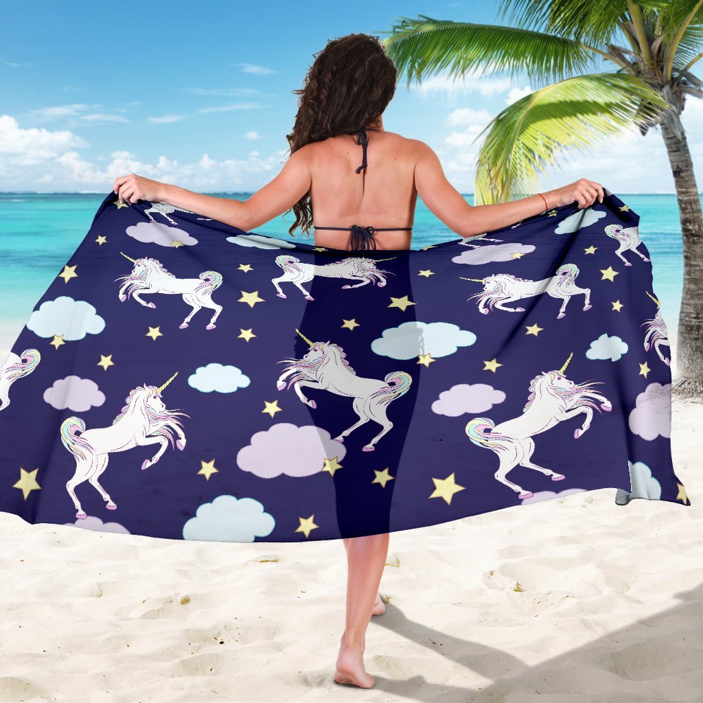 White Unicorn Star Beach Sarong Pareo Wrap