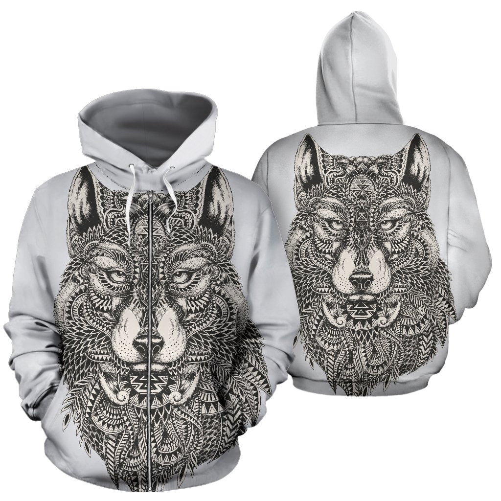 Wolf Tribal All Over Zip Up Hoodie
