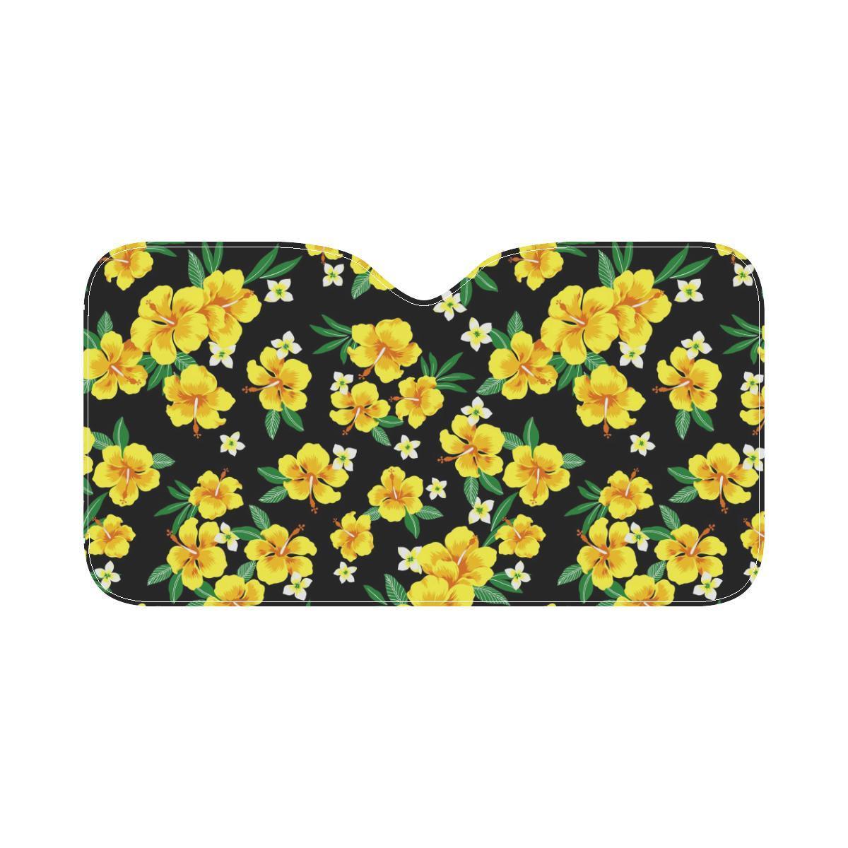 Yellow Hibiscus Pattern Print Design HB08 Car Sun Shade-JorJune