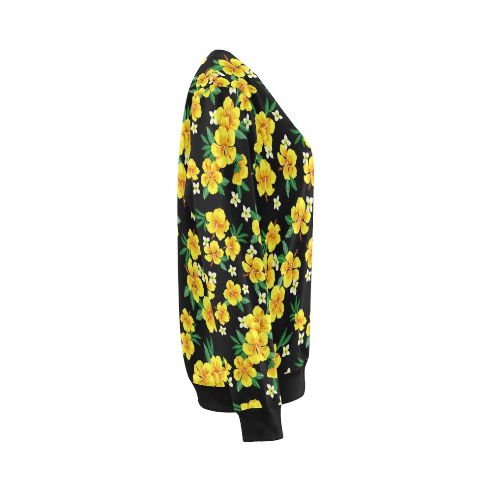 Yellow Hibiscus Pattern Print Design HB08 Women Long Sleeve Sweatshirt-JorJune