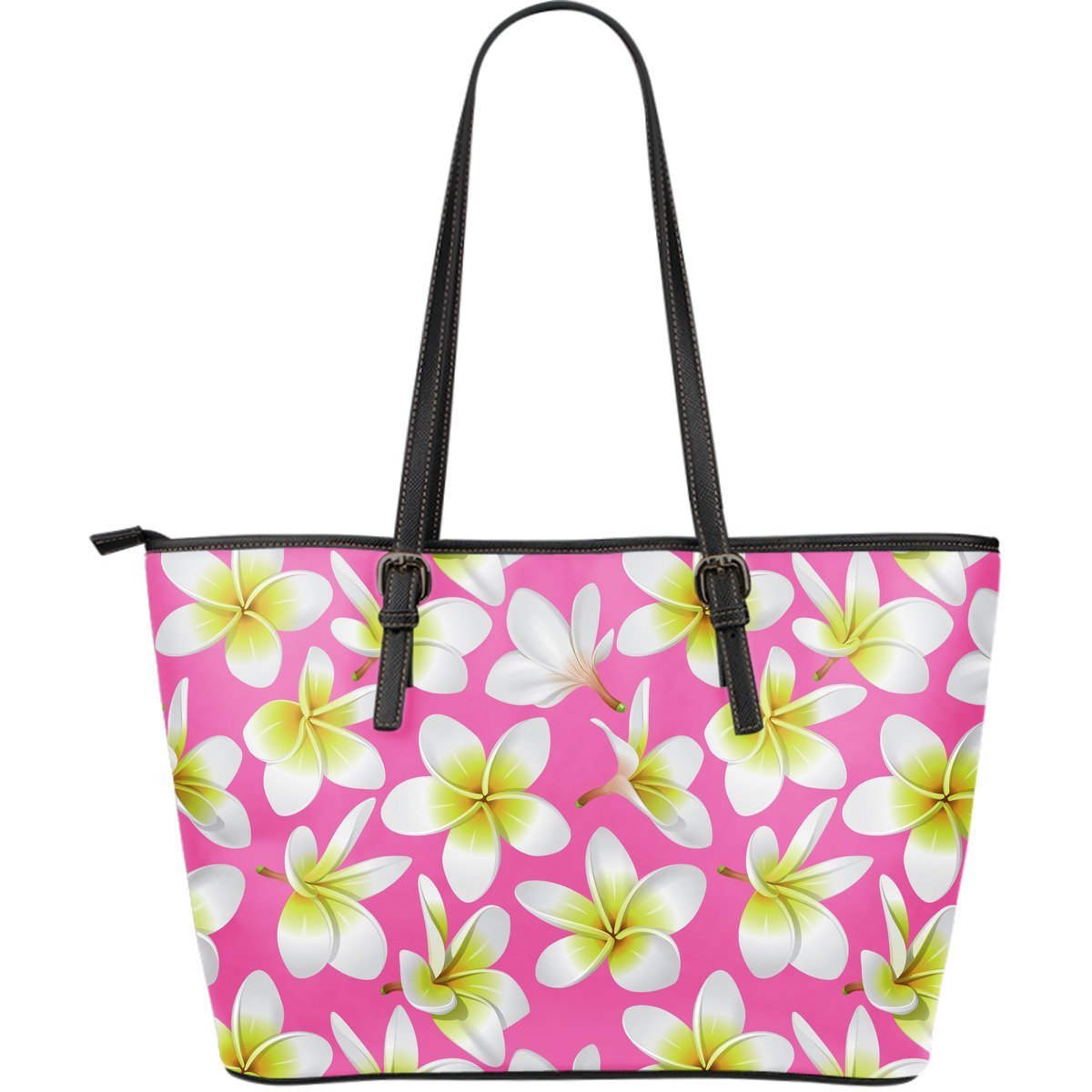 Yellow Plumeria Hawaiian Tropical Flower Large Leather Tote Bag