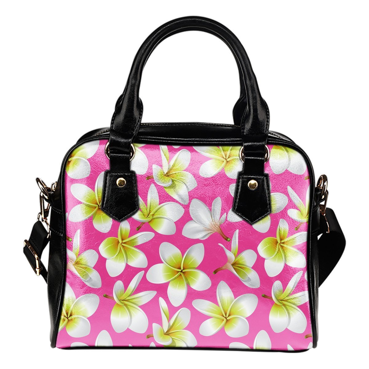 Yellow Plumeria Hawaiian flower Leather Shoulder Handbag