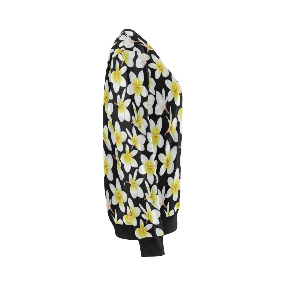 Yellow Plumeria Hawaiian Flowers Women Long Sleeve Sweatshirt-JorJune