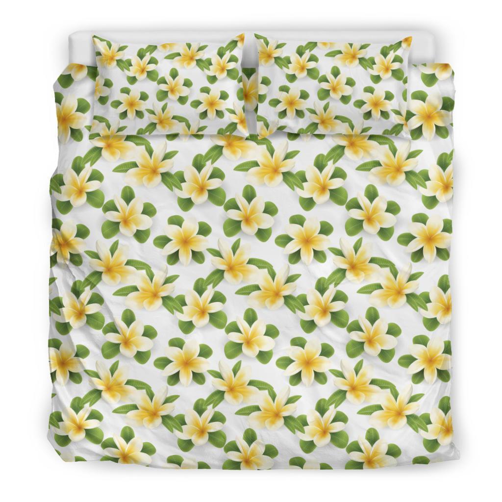 Yellow Plumeria Pattern Print Design PM012 Duvet Cover Bedding Set-JORJUNE.COM