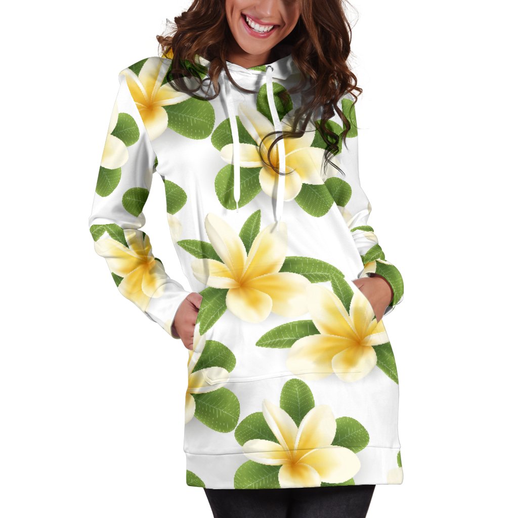 Yellow Plumeria Pattern Print Design PM012 Women Hoodie Dress