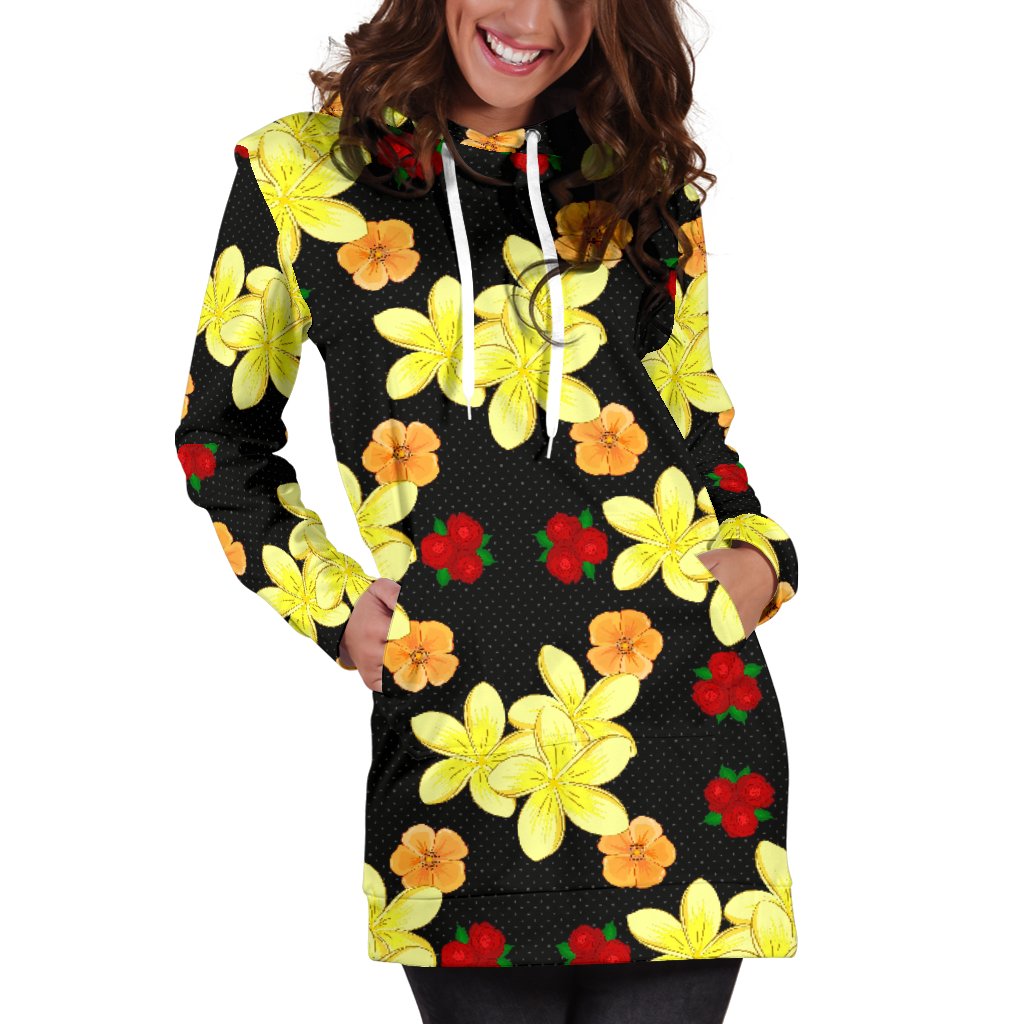Yellow Plumeria Pattern Print Design PM04 Women Hoodie Dress