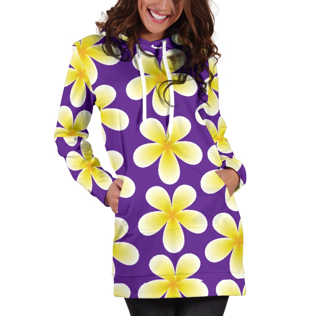 Yellow Plumeria Pattern Print Design PM05 Women Hoodie Dress