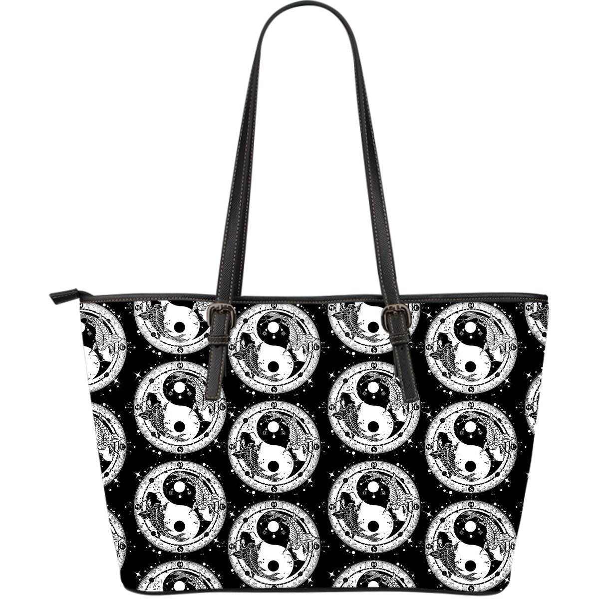 Yin Yang Koi Fish Large Leather Tote Bag