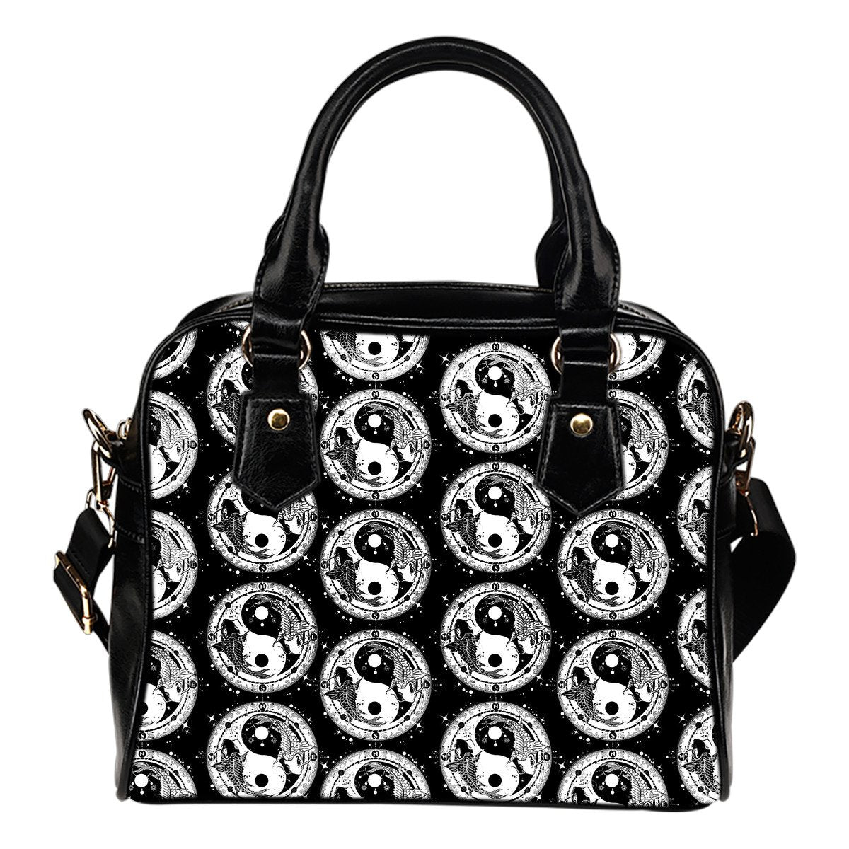 Yin Yang Koi Fish Leather Shoulder Handbag