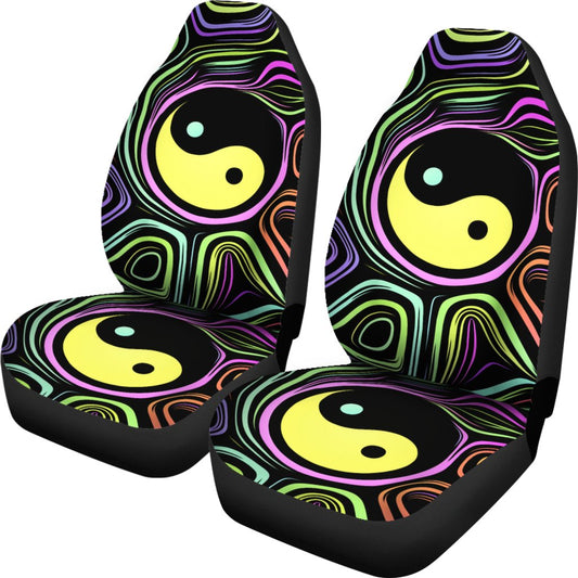 Yin Yang Neon Color Design Print Universal Fit Car Seat Covers