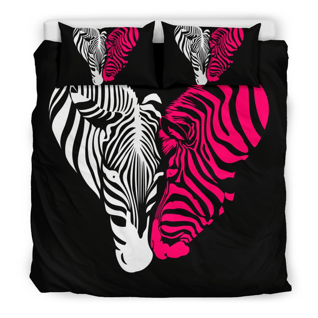 zebra Black Pink Heat Shap Duvet Cover Bedding Set