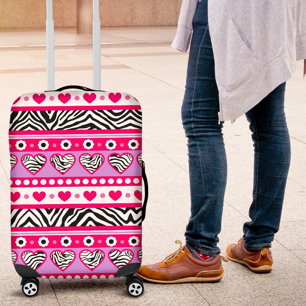 zebra Heart Pink Pattern Luggage Cover Protector