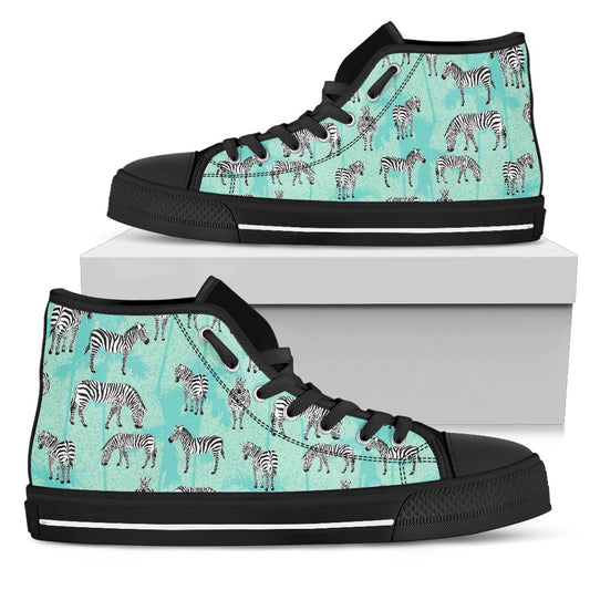 Zebra Pattern Men High Top Canvas Shoes