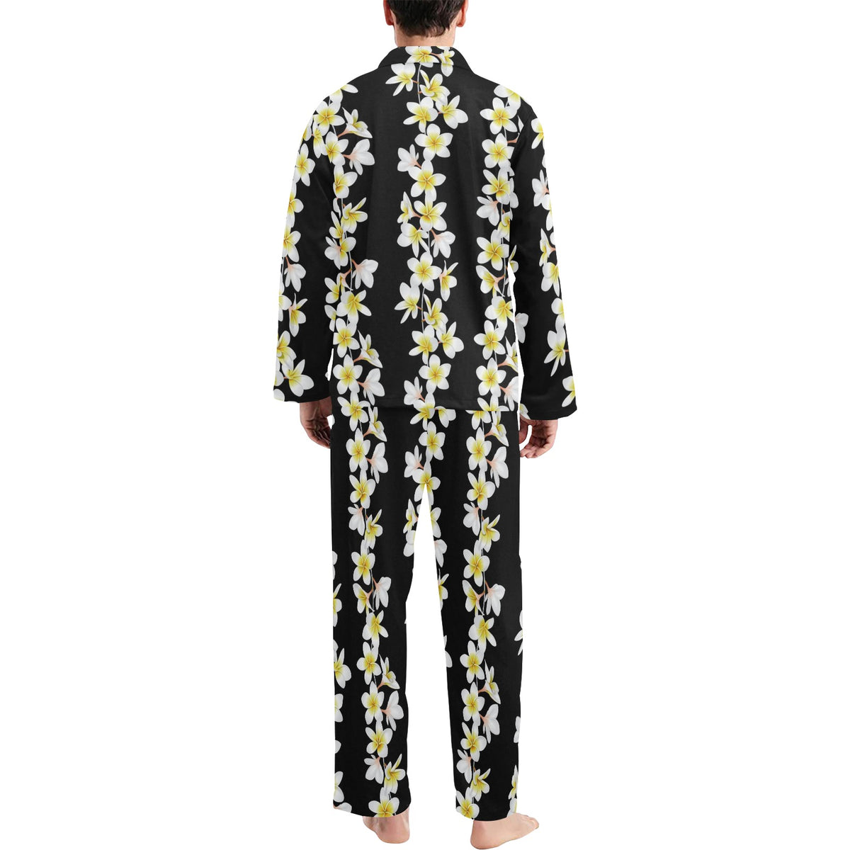 White Plumeria Pattern Print Design PM08 Men's Long Sleeve Pajama Set