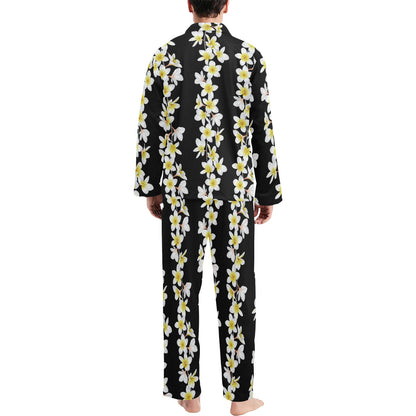 White Plumeria Pattern Print Design PM08 Men's Long Sleeve Pajama Set