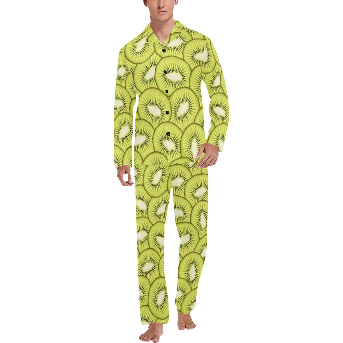 Kiwi Pattern Print Design KW07 Men's Long Sleeve Pajama Set