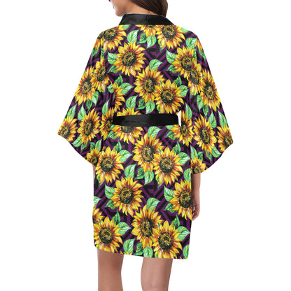 Sunflower Pattern Print Design SF012 Women's Short Kimono