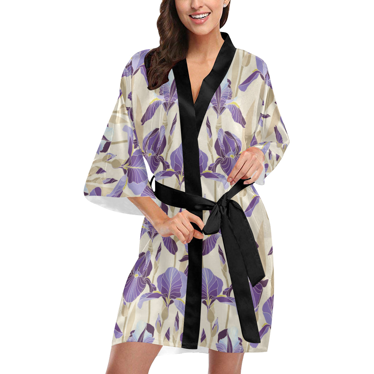 Iris Pattern Print Design IR02 Women's Short Kimono