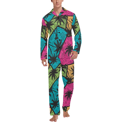 Palm Tree Pattern Print Design PT09 Men's Long Sleeve Pajama Set