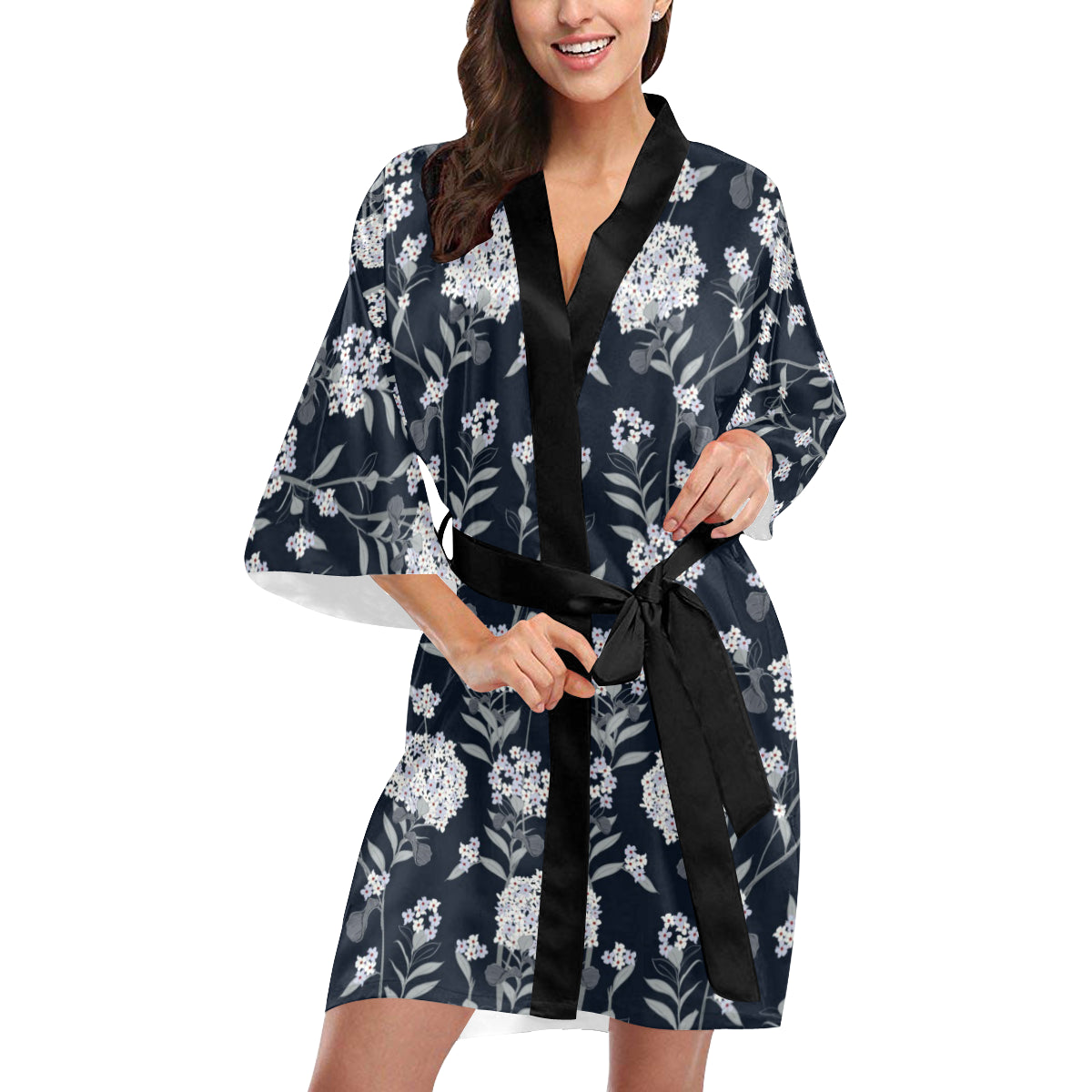 Hydrangea Pattern Print Design HD07 Women's Short Kimono